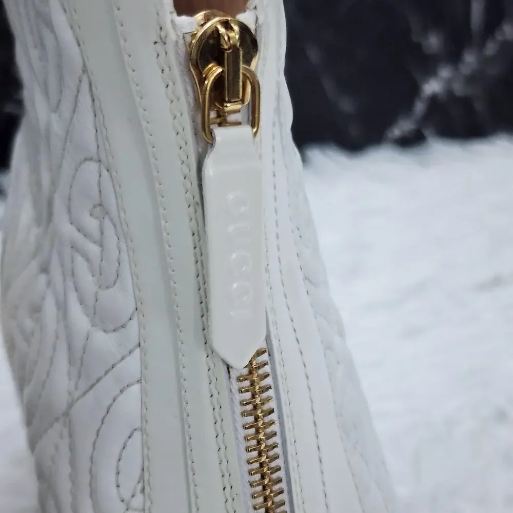 Gucci Calfskin G Rhombus Quilted Ankle Boots White 39.5G | 9.5 US - Picture 8 of 16